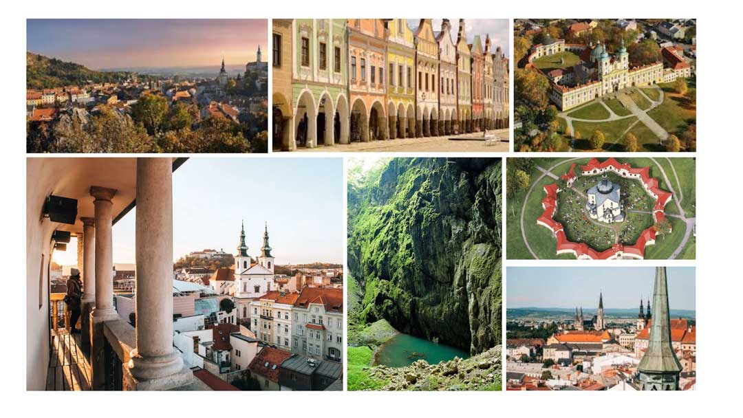 Fotocollage aus verschiedenen Städten der Südmähren-Reise